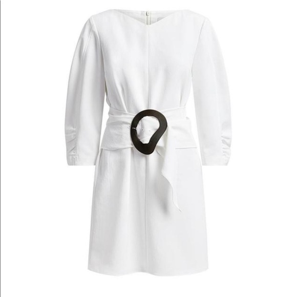 Tibi- NWT White Mini Dress with Oversized Acrylic Belt buckle - Picture 1 of 14